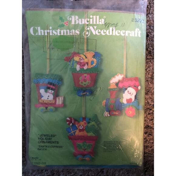 Bucilla Jeweled Holiday Santas Express Ornaments Kit 3390 Felt Christmas Vintage - Picture 1 of 8